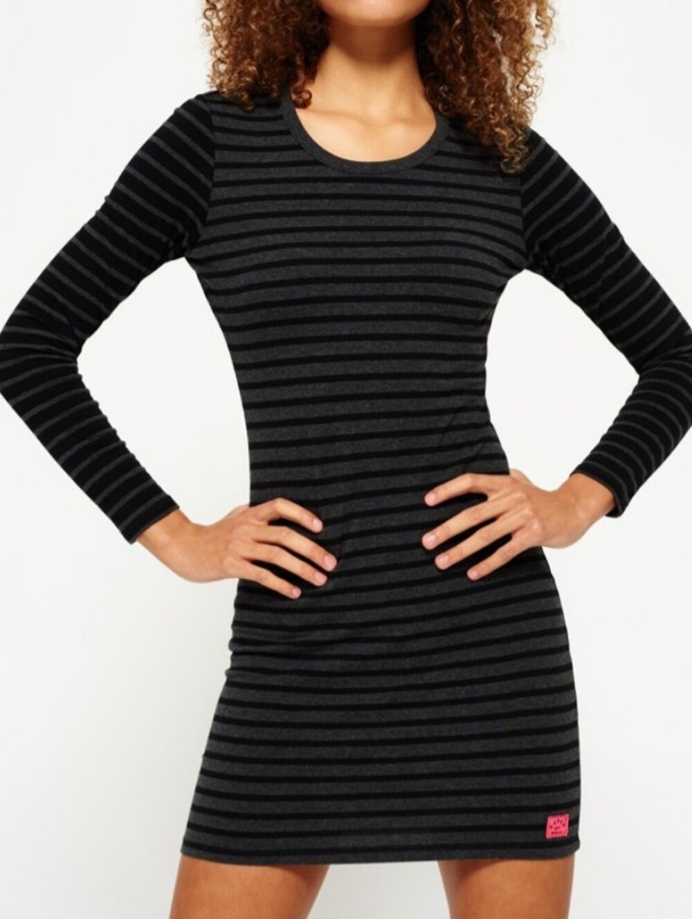 Superdry Stripey Long Sleeve Dress Gray & Black Stripe Soft Knit Size Large